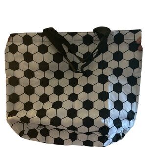Stylish Black and White Geometric Soccer Canvas Tote Bag NIB